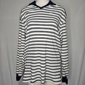 PLAYBOY Navy and White Striped Long Sleeve Rugby Tee Sz M